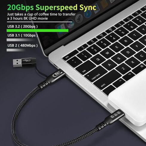 USB C Cable,USbC 3.2 Gen 2X2 20Gbps,Multi Functional 2in1 USB A to Type C 8K@60Hz UHD Video 5A/240W PD3.1 Fast Charge Cord Compatible with Thunderbolt 3/4 MacBook Pro Samsung (USB C 100CM) in Saudi Arabia