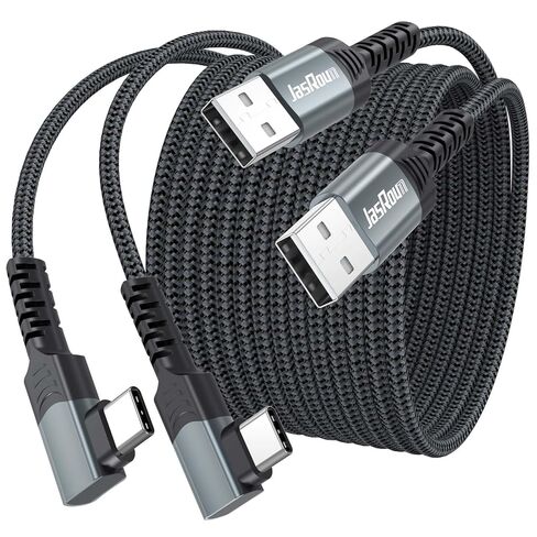 USB to USB C Cable 10ft Right Angle, 3A Fast Charging 90 Degree Long Type C 2.0 Data Transfer Cord Braided for Switch, Steam Deck, iPhone 17/16/15, Galaxy Andriod Phone, MacBook Pro/Air, Tablet-2 Pack in Kuwait