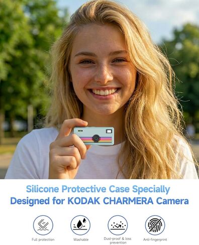 حافظة من السيليكون لملحقات الصندوق الرقمي لسلسلة المفاتيح Kodak CHARMERA، حافظة واقية من السيليكون الناعم، تأتي مع واقيات الشاشة وحزام المعصم - أخضر مضيء in Kuwait