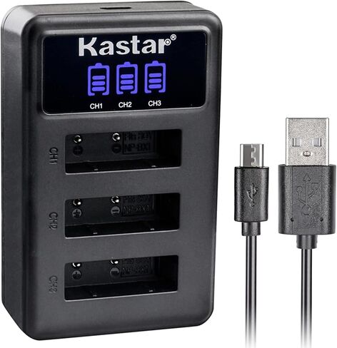 بطارية Kastar NP-BX1 وشاحن USB ثلاثي LCD متوافق مع سوني HDR-PJ240E، HDR-PJ270، HDR-PJ270E، HDR-PJ405، HDR-PJ410، HDR-PJ440، كاميرا تسجيل فيديو ZV-1، كاميرا تسجيل فيديو ZV-1F in Kuwait