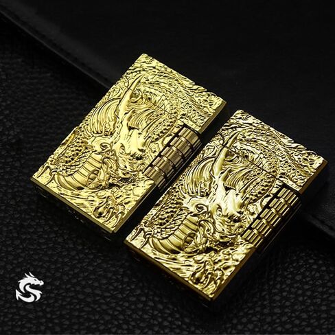 Dragon Relief Design, Side Wheel Frosted Lighter, refillable Butane, Soft Flame Lighter, flip, Outdoor, Camping, Men's Gift（Free of Butane Gas） Sliver in Saudi Arabia