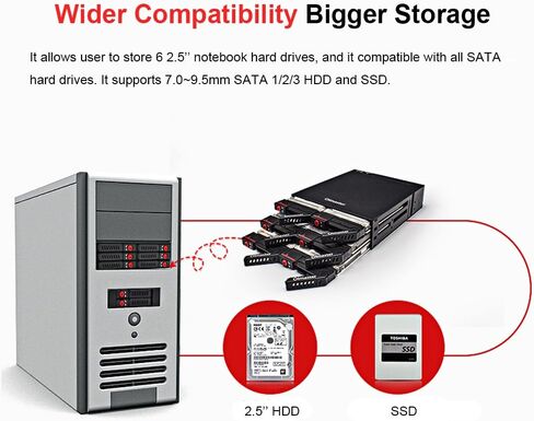 Brrnoo 6 خلجان لوحة الكترونية معززة متنقلة 2.5 بوصة HDD SSD القرص الصلب رف مبادلة ساخنة مع قفل مفتاح مروحة التبريد نقل 6 جيجابت في الثانية للكمبيوتر الشخصي 5.25 Drive Bay المتحمسين لتخزين البيانات in Saudi Arabia