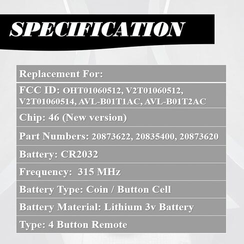 MechanMagic Key Fob Replacement Fits for Chevrolet Equinox 2010-2019 Impala 2016-2019 Sonic 2012-2017 Buick Encore 2014-2018 GMC Terrain 2010-2021 Keyless Entry Remote Control OHT01060512 V2T01060512 in Saudi Arabia