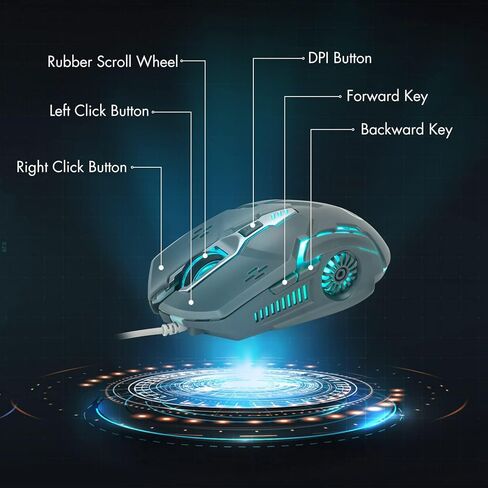 CHONCHOW Silent Click Mouse، ماوس ألعاب سلكي، 6 أزرار، 4 DPI قابلة للتعديل حتى 3200 DPI، إضاءة RGB، متوافقة مع أجهزة الكمبيوتر/الكمبيوتر المحمول/Mac، ماوس سلكي يستخدم للألعاب والمكاتب (أبيض) in Saudi Arabia