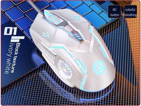 CHONCHOW Silent Click Mouse، ماوس ألعاب سلكي، 6 أزرار، 4 DPI قابلة للتعديل حتى 3200 DPI، إضاءة RGB، متوافقة مع أجهزة الكمبيوتر/الكمبيوتر المحمول/Mac، ماوس سلكي يستخدم للألعاب والمكاتب (أبيض) in Saudi Arabia