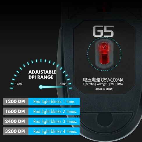 CHONCHOW Silent Click Mouse، ماوس ألعاب سلكي، 6 أزرار، 4 DPI قابلة للتعديل حتى 3200 DPI، إضاءة RGB، متوافقة مع أجهزة الكمبيوتر/الكمبيوتر المحمول/Mac، ماوس سلكي يستخدم للألعاب والمكاتب (أبيض) in Saudi Arabia
