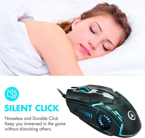 CHONCHOW Silent Click Mouse، ماوس ألعاب سلكي، 6 أزرار، 4 DPI قابلة للتعديل حتى 3200 DPI، إضاءة RGB، متوافقة مع أجهزة الكمبيوتر/الكمبيوتر المحمول/Mac، ماوس سلكي يستخدم للألعاب والمكاتب (أبيض) in Saudi Arabia