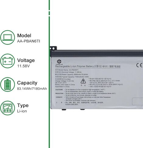 AA-PBAN6TI Laptop Battery Replacement for Samsung Galaxy Book Odyssey NP760XDA NP762XDA-XA1US Series Notebook Black 11.58V 83.14Wh 7180mAh in Saudi Arabia