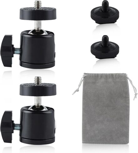 2 PCS 360 Degree Mini Ball Head with Hot Shoe Mount Adapter 1/4 Tripod Screw Head for Cameras Camcorders Smartphone Microphone Gopro Canon LED Video Light Video Monitor Tripod Monopod in Saudi Arabia