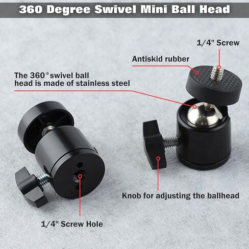 2 PCS 360 Degree Mini Ball Head with Hot Shoe Mount Adapter 1/4 Tripod Screw Head for Cameras Camcorders Smartphone Microphone Gopro Canon LED Video Light Video Monitor Tripod Monopod in Saudi Arabia