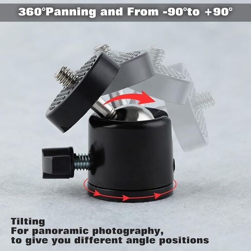 2 PCS 360 Degree Mini Ball Head with Hot Shoe Mount Adapter 1/4 Tripod Screw Head for Cameras Camcorders Smartphone Microphone Gopro Canon LED Video Light Video Monitor Tripod Monopod in Saudi Arabia