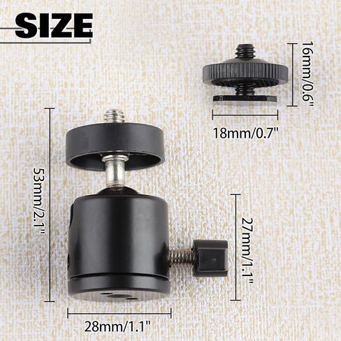 2 PCS 360 Degree Mini Ball Head with Hot Shoe Mount Adapter 1/4 Tripod Screw Head for Cameras Camcorders Smartphone Microphone Gopro Canon LED Video Light Video Monitor Tripod Monopod in Saudi Arabia