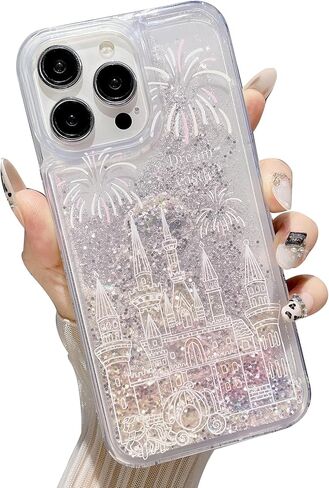 حافظة iFiLOVE لهاتف iPhone 17 Pro Max Bling Liquid Castle للألعاب النارية، حافظة واقية فاخرة ورائعة متدفقة لامعة ومضادة للصدمات للفتيات والنساء والأطفال (وردي) in Kuwait