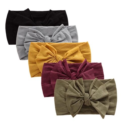DRESHOW BQUBO Handmade Baby Headbands Soft & Stretchy Hair Bands with Bows Nylon Bows Hairbands for Girls Newborn Infant Toddlers Hair Accessories 5 pack in Saudi Arabia
