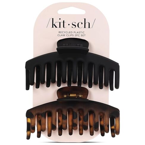 مشبك مخلب كبير من البلاستيك المعاد تدويره من Kitsch - مشابك شعر غير لامعة كبيرة الحجم للنساء | مشابك مخلب شعر كبيرة ومشابك فكية| مقاطع مخلب كبير للشعر الكثيف | مشبك شعر مخلب للبنات (أسود) in Kuwait
