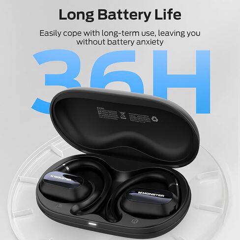 Monster Open Ear AC322، سماعة بلوتوث 5.4، عمر بطارية 36 ساعة، مقاومة للماء IPX5، اتصال واضح، تصميم مريح، زاوية الأذن قابلة للتعديل، ليس من السهل أن تسقط سماعة بلوتوث لاسلكية. in Saudi Arabia