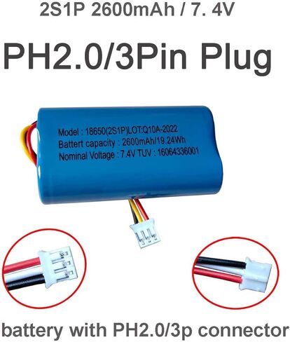 AOLIKES 18650 2s1p 2600mAh 7.4v Rechargeable Lithium-ion Battery with Jst PH2.0/3p Connector Plug Wires / 5C Cells, Support Fast Charging in Saudi Arabia
