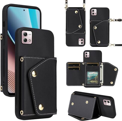 Luxury Wallet Case for Motorola Moto G Stylus 5G 2023 with 5 Card Slots Thin Slim Flip Purse & Shoulder Strap,Credit Card Holder Stand Phone Cover for GStylus G5 XT2317DL XT2315-5 Black in Kuwait