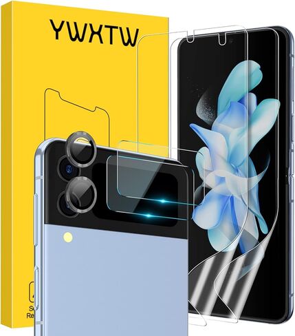 YWXTW for Samsung Galaxy Z Flip 4 5G EPU Screen Protector 2 Pack and Camera Lens Protector 3 Pack Tempered Glass, HD Clear Full Coverage Case Friendly in Saudi Arabia
