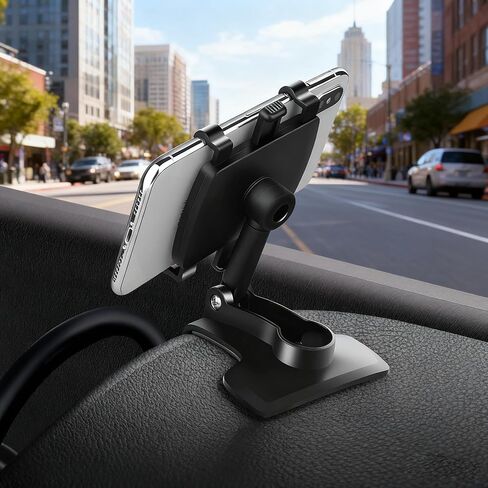 حامل هاتف عالمي للسيارة، حامل هاتف على لوحة القيادة يدور 360 درجة [مشبك ترقية لا يسقط أبدًا]، حامل هاتف السيارة لهواتف iPhone وSamsung وGoogle وNokia والهواتف الذكية من 4 إلى 7 بوصات (1) in Kuwait