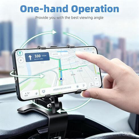 حامل هاتف عالمي للسيارة، حامل هاتف على لوحة القيادة يدور 360 درجة [مشبك ترقية لا يسقط أبدًا]، حامل هاتف السيارة لهواتف iPhone وSamsung وGoogle وNokia والهواتف الذكية من 4 إلى 7 بوصات (1) in Kuwait