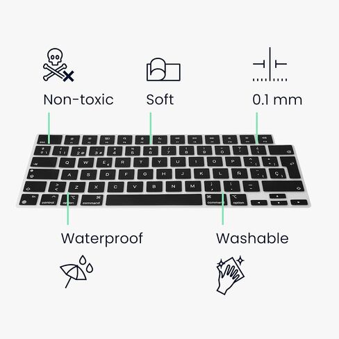 غطاء لوحة المفاتيح kwmobile متوافق مع Apple MacBook Pro 16.2 2024 M4 A3403 / A3186 - QWERTY (إسبانيا) غطاء لوحة المفاتيح من السيليكون - أسود in Kuwait