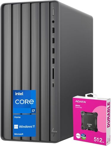 كمبيوتر HP Newest Envy Intel i7 Tower، Intel i7-14700 (Beats Intel i9-12900)، ذاكرة الوصول العشوائي 64 جيجابايت، 2 تيرابايت PCIe M.2 SSD، Wi-Fi 6، قارئ بطاقة SD، Windows 11 Home، أسود، مع حزمة SSD خارجية ADATA 512 in Kuwait