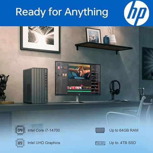 كمبيوتر HP Newest Envy Intel i7 Tower، Intel i7-14700 (Beats Intel i9-12900)، ذاكرة الوصول العشوائي 64 جيجابايت، 2 تيرابايت PCIe M.2 SSD، Wi-Fi 6، قارئ بطاقة SD، Windows 11 Home، أسود، مع حزمة SSD خارجية ADATA 512 in Kuwait