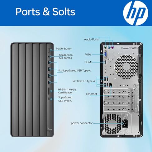 كمبيوتر HP Newest Envy Intel i7 Tower، Intel i7-14700 (Beats Intel i9-12900)، ذاكرة الوصول العشوائي 64 جيجابايت، 2 تيرابايت PCIe M.2 SSD، Wi-Fi 6، قارئ بطاقة SD، Windows 11 Home، أسود، مع حزمة SSD خارجية ADATA 512 in Kuwait