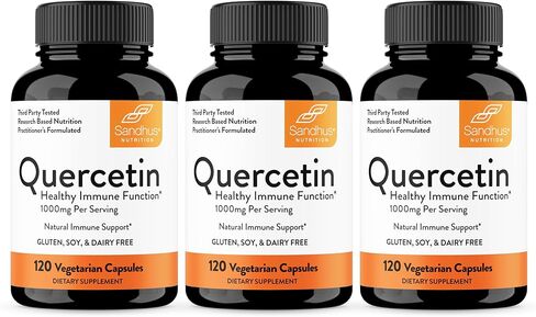 Sandhu's Quercetin 1000mg Per Serving Vegetarian Capsules Bioflavonoids Supports Immune Health & Cardiovascular Health, Respiratory Health 120 Count in Kuwait