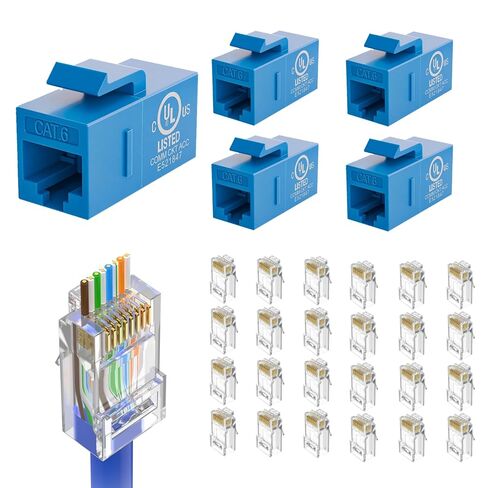 VCE UL Listed Cat6 RJ45 Keystone Jack 5-Pack (Blue) with UL Listed Cat6 Pass Through Connectors 25-Pack in Saudi Arabia