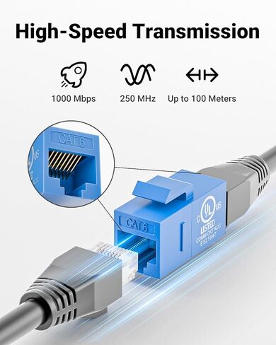 VCE UL Listed Cat6 RJ45 Keystone Jack 5-Pack (Blue) with UL Listed Cat6 Pass Through Connectors 25-Pack in Saudi Arabia