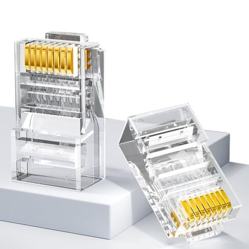 موصلات Cat6 RJ45، 100 عبوة مطلية بالذهب، شريحة ترايدنت، موصلات تجعيد كابل إيثرنت، قابس شبكة UTP للأسلاك الصلبة والكابل القياسي، موصل شفاف in Kuwait