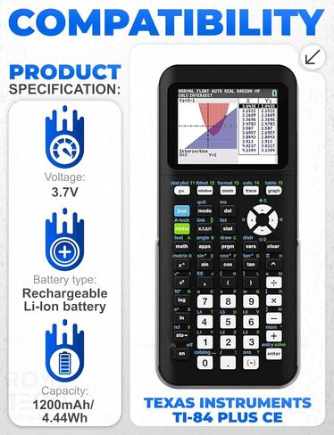 بطارية بديلة TI-84 Plus CE - 1200 مللي أمبير في الساعة، متوافقة مع Texas Instruments TI-84 Plus CE، بطارية قابلة لإعادة الشحن بقدرة عالية 3.7 فولت مع مفك براغي فيليبس 2 مم in Saudi Arabia