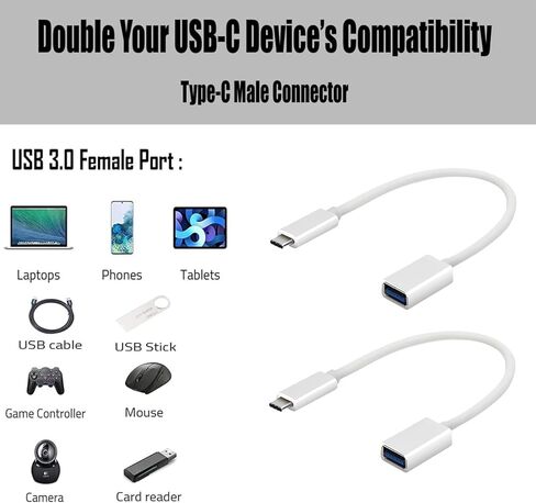 OTG USB-C 3.0 Adapter (2 Pack) Compatible with Google Pixel XL/Pixel 3/Pixel 3 XL/Pixel 3a/Pixel 4 XL to Quick Multi-Use functions to backup, keyboard, mice, thumb drives, saves, more (WHITE) in Saudi Arabia