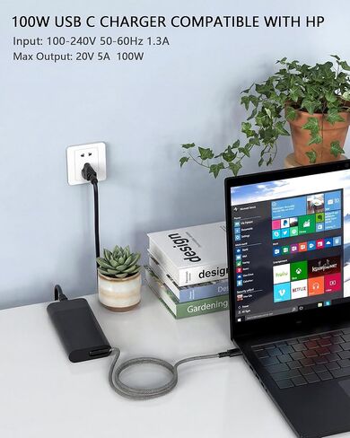 100W USB-C Laptop Charger, Compatible with HP ZBook Firefly 16 G11, ZBook 8 G1i 16/8 G1a 14, EliteBook 8 G1a 14 inch/8 G1a 16/8 G1i 16, ProBook 440 450 G10/4 G1i 16 Type Ac Adapter Power Cord in Saudi Arabia