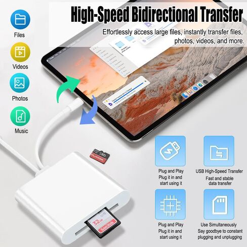 USB C SD Card Reader for Phone, Memory Card Reader with USB Camera Adapter Plug and Play Trail Game Camera Viewer Supports SD and TF Card No App Required in Saudi Arabia