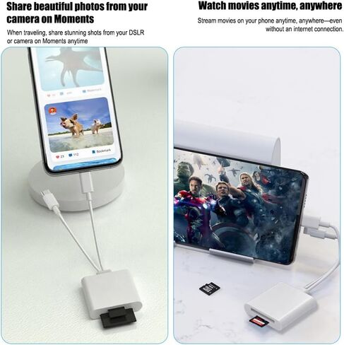 USB C SD Card Reader for Phone, Memory Card Reader with USB Camera Adapter Plug and Play Trail Game Camera Viewer Supports SD and TF Card No App Required in Saudi Arabia