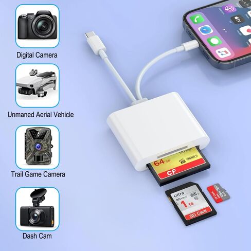 USB C SD Card Reader for Phone, Memory Card Reader with USB Camera Adapter Plug and Play Trail Game Camera Viewer Supports SD and TF Card No App Required in Saudi Arabia