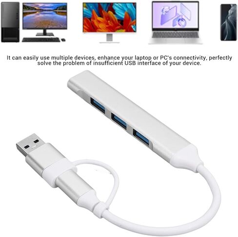 Vikye USB C Hub، 4 منافذ USB للكمبيوتر المحمول، سبائك الألومنيوم من النوع C وUSB إلى 4 × USB Hub، مع إدارة الكابلات، لزيادة الاتصال in Kuwait