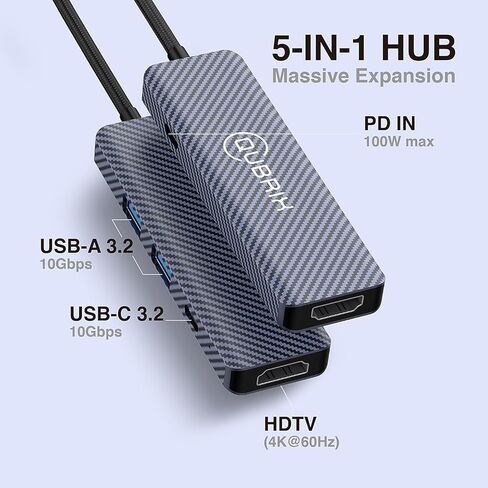 USB C 5 في 1 محور 10 جيجابت في الثانية USB-C/A 3.2 منافذ 4K 60HZ HDTV 100W PD شحن سريع متوافق مع أجهزة MacBook Pro/Air/Dell XPS/iPad Pro Aluminium Splitter/Surface Pro/Thunderbolt المحمولة. in Saudi Arabia