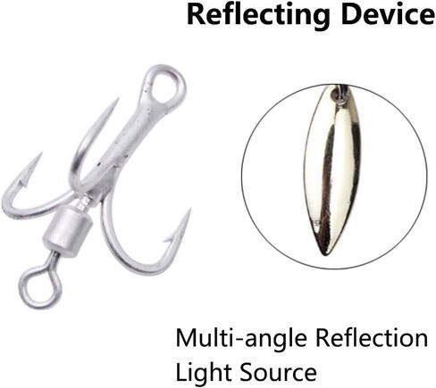 SEIWEI 5pcs 6# Bladed Treble Hooks with Willow Blade Replacement Bladed Spinner Treble Hooks for Trout Bass Freshwater Saltwater Fishing Lures Fishing Spoons-Silver in Saudi Arabia