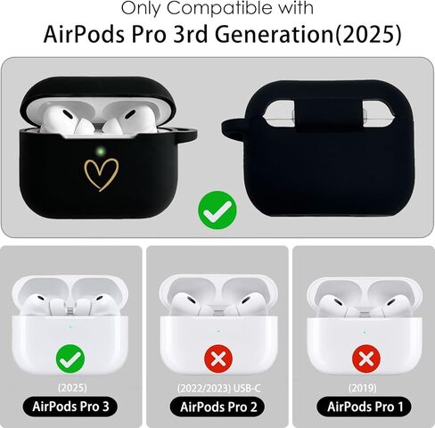 متوافق مع غطاء حافظة AirPods Pro 3 (2025)، حافظة من السيليكون الناعم بنمط قلب ذهبي لحافظة AirPods Pro الجيل الثالث مع سلسلة مفاتيح مرصعة بأحجار الراين A-Z (M أسود) in Kuwait