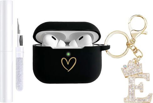 متوافق مع غطاء حافظة AirPods Pro 3 (2025)، حافظة من السيليكون الناعم بنمط قلب ذهبي لحافظة AirPods Pro الجيل الثالث مع سلسلة مفاتيح مرصعة بأحجار الراين A-Z (M أسود) in Kuwait