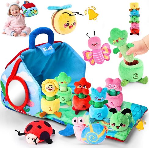 ألعاب Esjay Montessori للأطفال الصغار، ونباتات الحديقة والحشرات مع خشخيشة، ومطابقة ألوان التراص، ولعبة التعلم الحسي للأطفال 6 12 18 شهرًا، هدية للأطفال الصغار من عمر سنة واحدة الأولاد والبنات in Kuwait