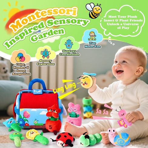 ألعاب Esjay Montessori للأطفال الصغار، ونباتات الحديقة والحشرات مع خشخيشة، ومطابقة ألوان التراص، ولعبة التعلم الحسي للأطفال 6 12 18 شهرًا، هدية للأطفال الصغار من عمر سنة واحدة الأولاد والبنات in Kuwait