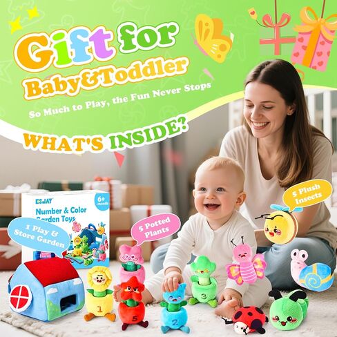 ألعاب Esjay Montessori للأطفال الصغار، ونباتات الحديقة والحشرات مع خشخيشة، ومطابقة ألوان التراص، ولعبة التعلم الحسي للأطفال 6 12 18 شهرًا، هدية للأطفال الصغار من عمر سنة واحدة الأولاد والبنات in Kuwait