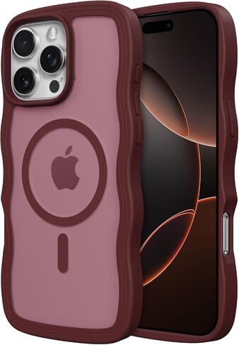 حافظة هاتف ZTOFERA لهاتف iPhone 16 Pro Max متوافقة مع MagSafe، إطار مموج مجعد وظهر صلب شفاف غير لامع، غطاء هاتف مغناطيسي ناعم من السيليكون مقاوم للصدمات - أحمر خمري in Kuwait