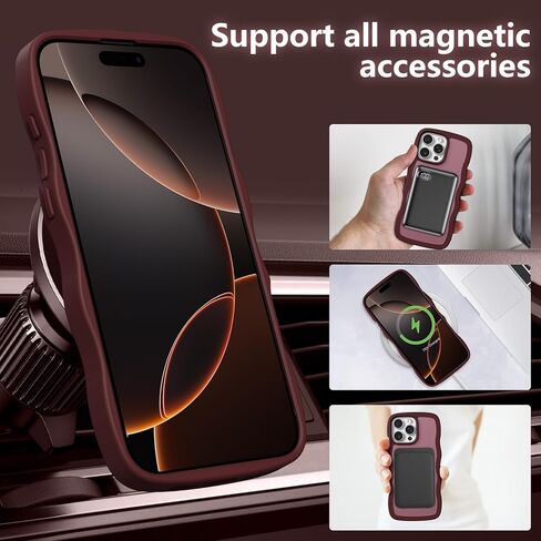 حافظة هاتف ZTOFERA لهاتف iPhone 16 Pro Max متوافقة مع MagSafe، إطار مموج مجعد وظهر صلب شفاف غير لامع، غطاء هاتف مغناطيسي ناعم من السيليكون مقاوم للصدمات - أحمر خمري in Kuwait