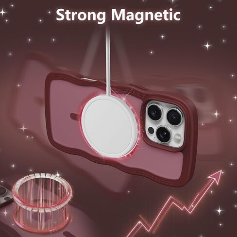 حافظة هاتف ZTOFERA لهاتف iPhone 16 Pro Max متوافقة مع MagSafe، إطار مموج مجعد وظهر صلب شفاف غير لامع، غطاء هاتف مغناطيسي ناعم من السيليكون مقاوم للصدمات - أحمر خمري in Kuwait